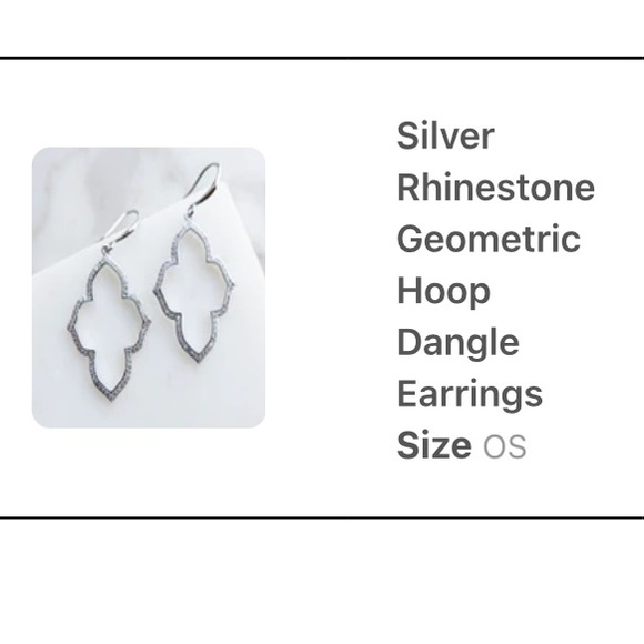 Silver Rhinestone Geometric Dangle Earrings - Picture 4 of 5